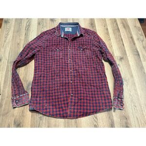 Desert Son Flag of Anthem Shirt Men's Large Blue Red Check Long Sleeve Button Up